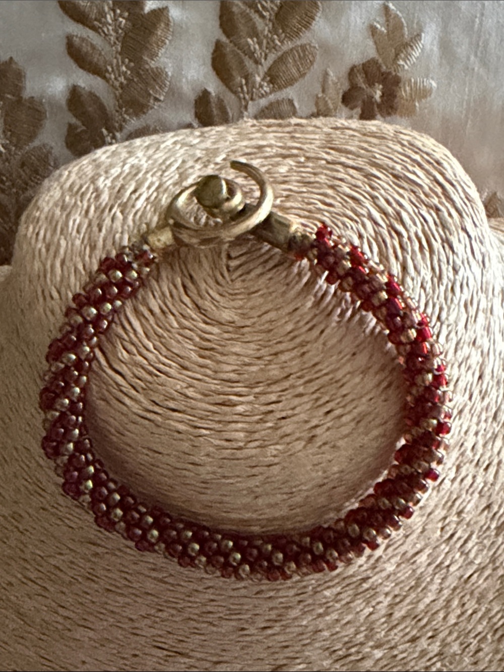 Artisan Red Bead Rope Bracelet with Gold Toggle